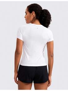 CRZ YOGA Seamless Short Sleeve Shirts For Women Breathable Running Workout Tops Athletic Gym Yoga Basic T-Shirts - màu xanh lá - Xem 7