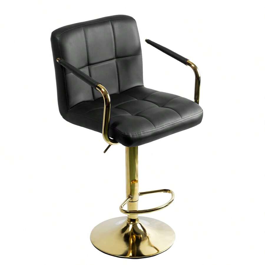 Taburete de Bar Cuadrado de Piel Sintética NEGRO, Giratorio, Ajustable, con Respaldo y Brazos, Altura de Mostrador