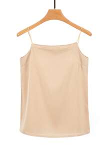 Camisole [Camisole With Cups] Satin Underwear Inner Blouse Tops Tank Top Satin Slip Layering Shiny Office Sexy Elegant Formal - 香檳色 - 查看 8