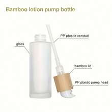 1pc Frosted Glass Pump Bottle With Bamboo Cap, 30ml/60ml/100ml Capacity, Portable Travel Cosmetic Container, Refillable Round Glass Bottle For Lotion, Shampoo And Body Wash, Essential For Back To School - Multicolor - View 5