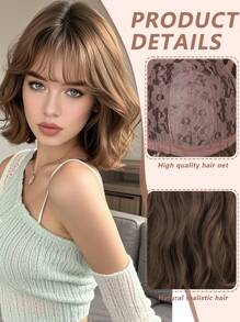 12-Inch Women's Bob Wig With Bangs - Natural Looking Adjustable Cap, Brown Short Heat-Resistant Fiber Hair For Daily Use/Cosplay/Party