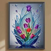 1pc Diamond Painting Kit, 5D DIY Full Round Diamond Painting Set, Flower Watercolor Picture, Rhinestone Embroidery Kit, Unframed, Suitable For Home Decoration, Birthday Gift, Beginner Adults - Multicolor - View 2