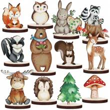 16/24 Pcs Woodland Animals Wood Tabletop Carnival Centerpieces, Forest Wooden Animals Cutout Shapes Creatures Table Topper For Woodland Camping, Wild Creatures Decor Wooden Table Sign, Rustic Tiered Tray Decorations For Forest Camp, Baby Shower Craft Party Supplies, Birthday Favors Cake Decor