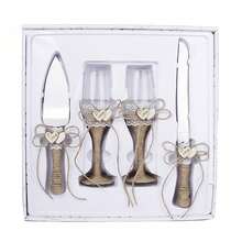 Juego de 4 piezas que incluye Copas de champán y Set de Cuchillo y Paleta para Pastel Novia y Novio para Brindis y Corte del Pastel en Recepción de Boda, Aniversario o Fiesta - Multicolor - Ver 12