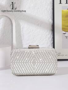 1pc Glamorous Sparkling Rhinestone Women Evening Clutch Bag, Luxurious Diamond Crystal Handbag, High-End Versatile Shoulder Crossbody Bag With Detachable Metal Chain, Suitable For Wedding, Party, Banquet, Formal Occasions, Dress Match, Holiday Gift - Silver - View 5