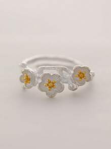 Flyleaf 1 Piece Vintage S925 Sterling Silver Branch Plum Blossom Flower Open Rings For Women Female Retro Daily Wear Naturalism Fine Jewelry