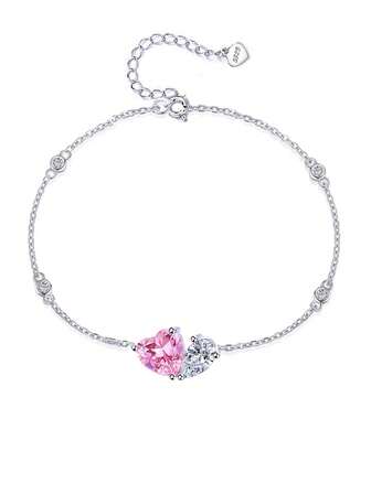 1 pieza Brazalete de plata esterlina 925 con dije en forma de corazón con topacio rosa brillante y circonita cúbica, para mujer, regalo de boda, fiesta, aniversario, festividades