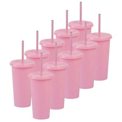 Paquete 10 Vasos Reusables Tapa Plana 20 Oz