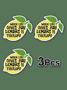 "When Life Gives You Lemons, Go To Therapy" Humorous Sticker, The Real Lemon Decorate Your Laptop, Water Bottle, Journal, Skins, Guitars, Helmets, Office Supplies, School, Skateboards, Luggage, And Other Funny Vinyl Record Waterproof Decal