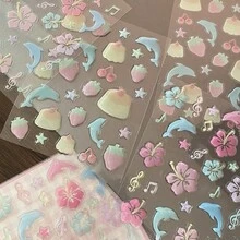 美观 3D 中国芙蓉海豚滴胶贴纸手机壳水杯草莓装饰贴纸，学校用品，返校 - Color - 查看 10