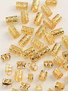 50 Stücke/Set elegante Vintage Gold Haargummis - Metall Haarflechten Perlen, elaboriertes Design, geeignet für Zöpfe, Cut Out-ovale einfarbige Haarschmuck-Set, Haarflechtendekoration | Anmutige Haargummis | Metall Haarringe, Haarschmuck