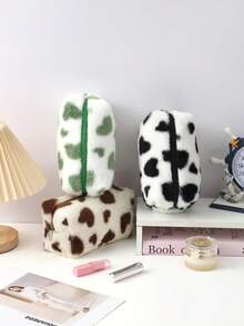 1pc Pillow-Shaped Pencil Case, Heart Pattern Stationery Storage Bag, Office Desktop Finishing Necessities, School Supplies, Valentine's Day Gift - Multicolor - View 8