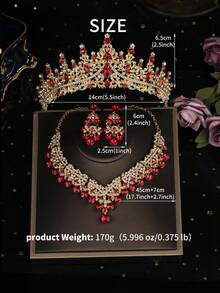4pcs/Set Tiaras And Crowns For Women Earrings Necklace Crystal Bridal Jewelry Set Costume Party Halloween Prom Pageant Bridal Headpiece For Women Mother's Day Gift - 紅色 - 查看 4