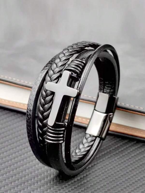 1pc Personalized Men's Cross Bracelet Jewelry Boys Cross Bracelet For Dad Boyfriend Birthday Gift