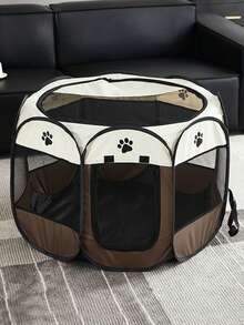 Casa Corral Para Mascotas Perros Sencillas Plegable Portátil Multifuncional - Marrón - Ver 3