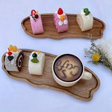 1pc Acacia Wood Solid Wood Tray, Breakfast Tray, Tray, Unique Creative Design, Used To Hold Snacks, Dim Sum, Drinks, Snacks, Fruits - The Perfect Choice For Birthday Party, Kitchen Decoration And Table, Kitchen Decoration And Table - Multicolor - View 5