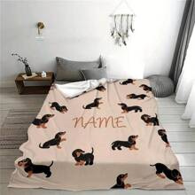 Customized Dachshund Flannel Blanket With Name Printing - Soft, Warm And Cozy, Suitable For Sofa, Bed, Office - Perfect Holiday Gift, All Season