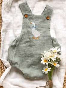 Baby Girl Sleeveless Romper Summer Duck Print Suspender Jumpsuit For Newborn Toddler Cute Clothes - màu xanh lá - Xem 1