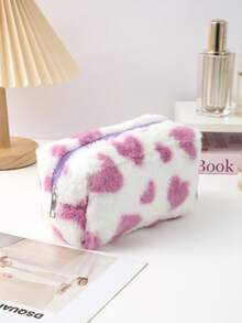 1pc Pillow-Shaped Pencil Case, Heart Pattern Stationery Storage Bag, Office Desktop Finishing Necessities, School Supplies, Valentine's Day Gift - Multicolor - View 5