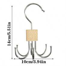 1pc Large Capacity Rotary Wooden Belt Rack Wardrobe Storage Organizer Hooks, Suitable For Belts, Bras, Vests, Ties, Scarves, Stainless Steel Hanging Hooks, Fashionable Closet Accessories