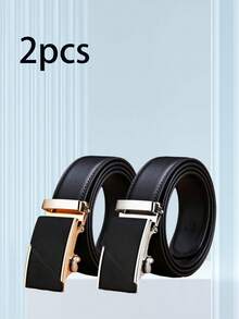 1 Pc Men's Black Casual/Business Automatic Buckle Belt, Fashion Versatile Textured Belt - Ideal Gift For Boyfriend/Father, Suitable For Daily Wear - Multicolor - View 1