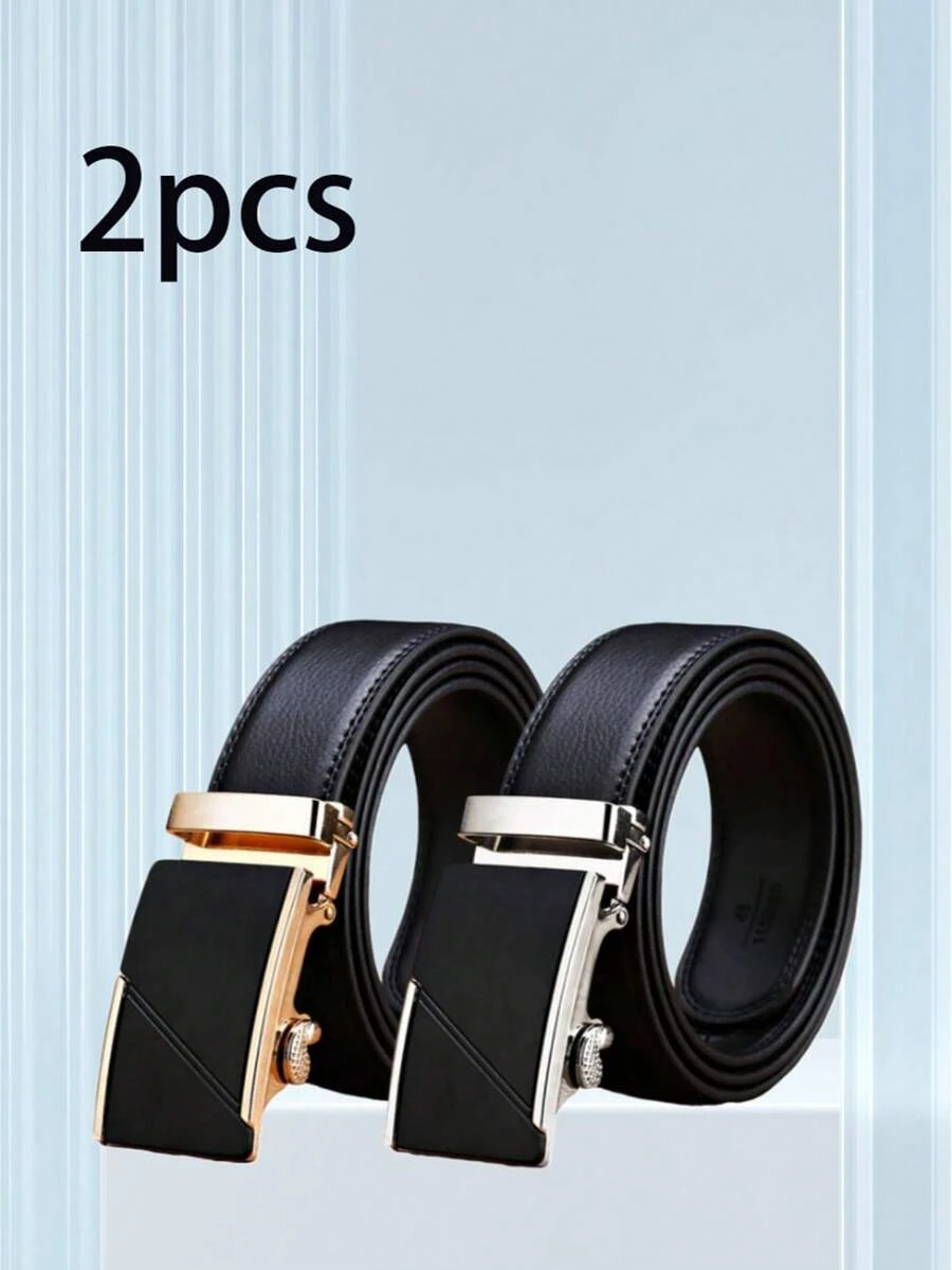 1 Pc Men's Black Casual/Business Automatic Buckle Belt, Fashion Versatile Textured Belt - Ideal Gift For Boyfriend/Father, Suitable For Daily Wear - Multicolor - View 1