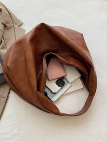Fashionable, Simple And Soft Artificial Leather Large Capacity Shoulder Bag, Can Be Used As A Handbag, Suitable For Shopping And Commuting. - Brown - View 5