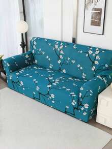 1 件高端艺术梅花印花沙发套，涤纶纤维沙发套，适合所有季节，可拆洗 - 水鴨藍 - 查看 1