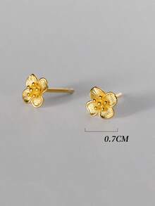 2pcs 925 Sterling Silver 4-Petal Flower Stud Earrings, Delicate Minimalist Sakura Earrings, Suitable For Women Daily Wear - Flower Earrings - View 5