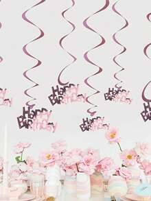 1件。玫瑰金生日派对螺旋装饰吊坠，生日字母螺旋装饰吊旗。“生日快乐”派对装饰布置，生日派对彩带。