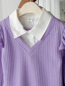 Young Girl Casual Long Sleeve 2 In 1 Top And Denim Pants Set