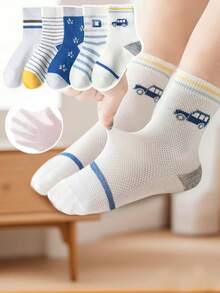 [Hot Selling] 5 Pairs Boys' Thin Mesh Short Socks, Lightweight Summer Socks For Toddlers - Multicolor - View 21