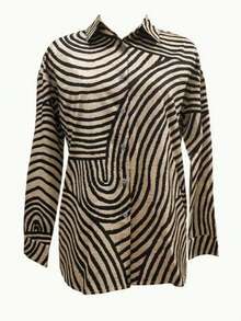 Blusa de manga larga con estampado de rayas informal para mujer, primavera/verano - Negro - Ver 3