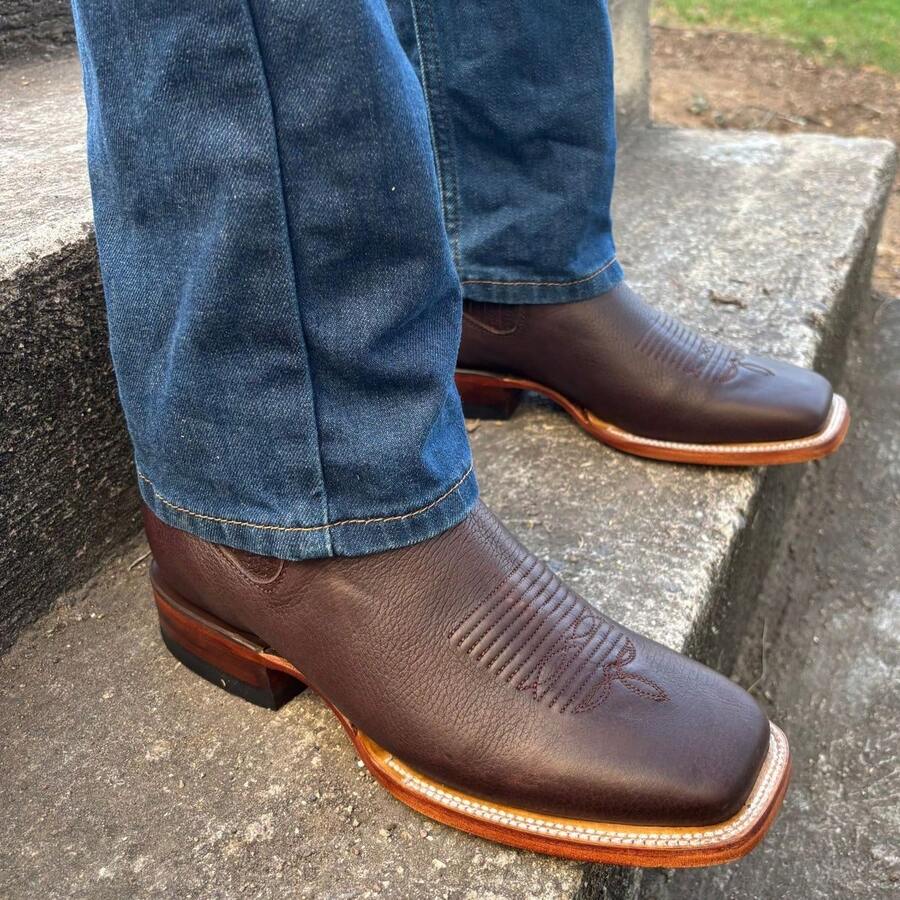 Botin Vaquero De Piel Choco Grizzly Suela Para Hombre Bota De Piel Negro Cowboy  Playa Boda Fiesta Exterior Botas De Cuero