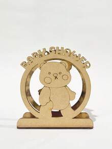 Servilletero Baby Shower con osito en Madera MDF – Decoración Tierna para Fiestas de Bebé y Mesas Temáticas Gender Reveal Shower - Café integral - Ver 3