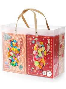 10 件 - 带手柄的透明礼品袋，带棕色草编手柄的可重复使用塑料袋，透明磨砂礼品袋，礼品包装袋，婚礼派对礼品袋，花袋，圣诞礼品包装袋，礼品，新娘送礼会，毕业季礼物 - 彩色 - 查看 3