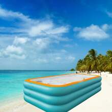 1pc Inflatable Sports Ocean Ball, Large Adult & Family Use, PVC Material, 3-Ring Design, Portable Foldable Swimming Pool, Square Shape, Blue, For Indoor/Outdoor Use, Summer, Beach Essentials, Beach Accessories, Pool Float