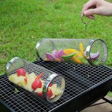 2pcs Barbecue Basket Round Barbecue Cage, Outdoor BBQ Smoker Drum Portable Rotary Barbecue Net