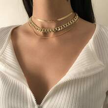 3pcs Simple Punk Style Thick Chain Necklace For Women - Gold - View 2