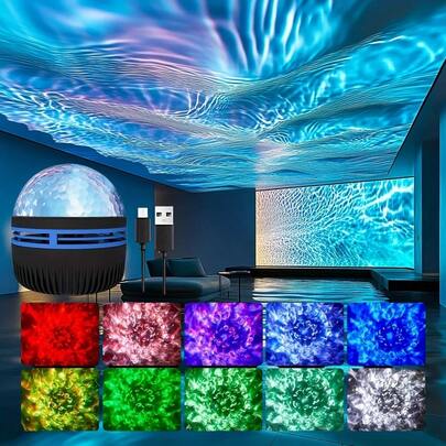 USB Powered Starry Sky LED Crystal Magic Ball Light, With Water Wave Effect, Standalone Black Plastic Lamp Body, With Remote Control, Special Detachable Lampshade (Non-Detachable), Suitable For Commercial Spaces, Bedroom Ambiance, And Holiday Decoration