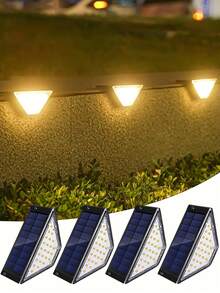 太阳能台阶灯，暖白太阳能楼梯灯，太阳能户外照明，从黄昏到黎明亮起，适用于花园台阶、甲板、门廊、庭院 - 黑色 - 查看 3