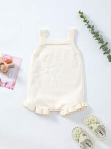 Infant Baby Girls' Lightweight Knit Ditsy Floral Embroidery Strap Romper Jumpsuit, Summer - Beige - View 7