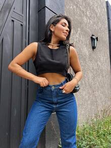 Mon Jeans Pants Without Lycra For Women - 深色水洗藍 - 查看 4