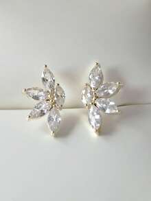 rakol 2pcs Gold-Tone Cubic Zirconia Decorative Stud Earrings - Gold - View 4