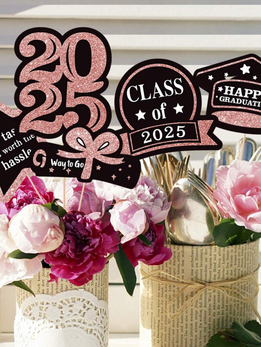 15 piezas Decoración de fiesta de graduación 2025, incluye adornos para jarrón, tarjetas para pastel, decoración de mesa, accesorios para fiesta de graduación 2025, regalos de fiesta de graduación, fondo fotográfico para la fiesta - Multicolor - Ver 1