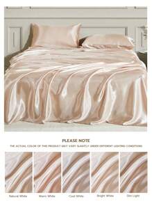 1pc Premium Silky Satin Flat Sheet, Soft Breatheable Wrink-Free Better For Sleep, Luxury Hotel Style, Gift For Mom Dad Friend, Champagne,Deep Pocket Bed Sheet, Soft And Breathable, For All Size Bed -Twin, Full, King, Queen Size Sheet