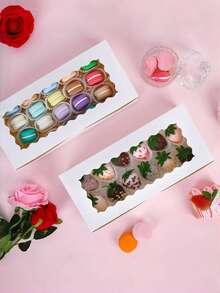 10pcs/20pcs Elegant Chocolate Truffle Boxes, 12 Inch Large Baking Boxes With Clear Window, Macaron Pastry Packaging Boxes, White Paper Gift Boxes, Suitable For Holding Desserts, Chocolate Strawberries, Pies, Donuts, Pastries, Cake Pops, Wedding Favors, Birthday Gifts, Size: 12*5.5*2 Inches - White - View 5