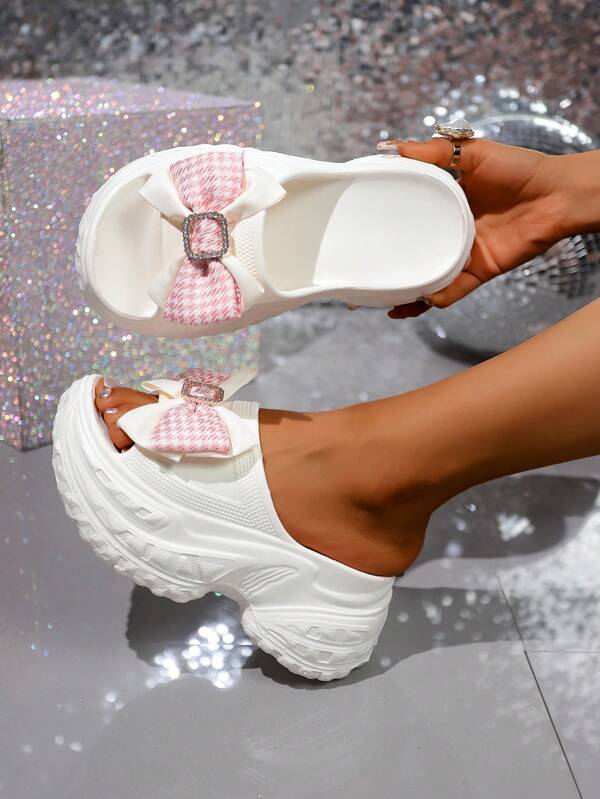 Women's High Heel Platform Slippers With Bowknot Decor, 7CM Increased Height, Strap , EVA Material, Lightweight & Comfortable, Sexy & Fashionable For Outdoor, Resort Wear, Summer