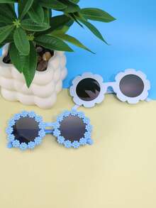 2 件装多样形状儿童花卉图案时尚眼镜，适合时尚搭配、休闲外出、春季旅行、街头摄影