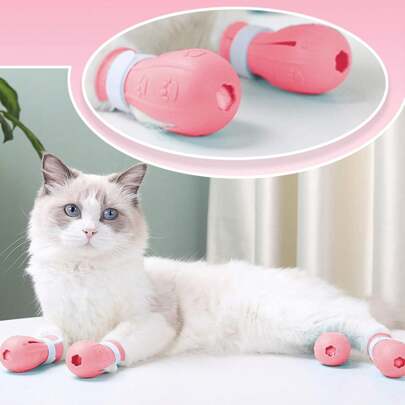 4pcs Silicone Anti-Scratch Cat Paw Protectors, 3 Color Options, Prevent Scratching, Biting, Bathing, Medication, Nail Trimming, Pet Grooming Tools For Cats